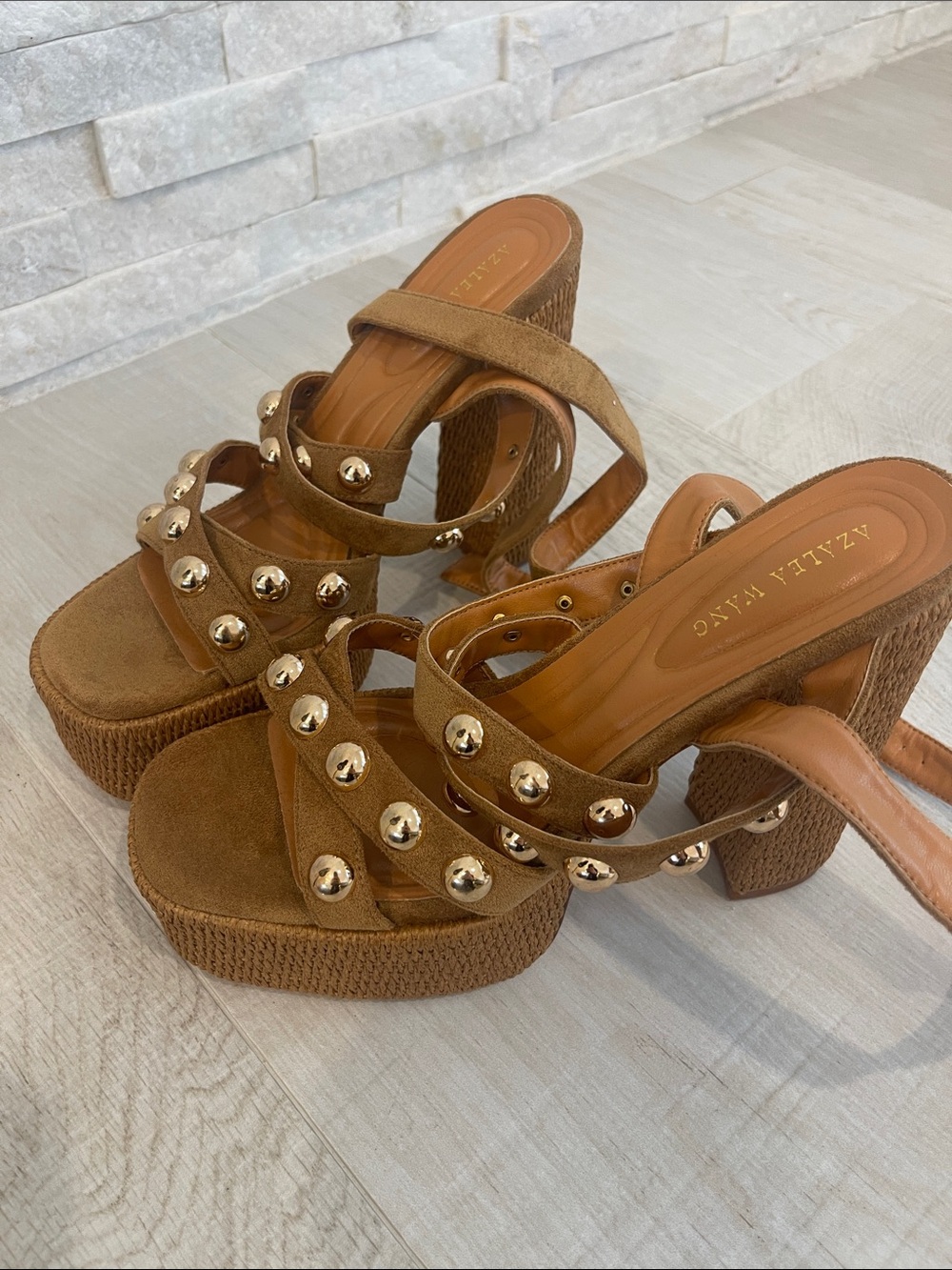 Azelia Nayco Tan Studded Platform Heels NEW